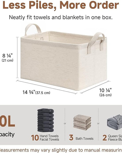 StorageWorks Storage Bins, Shelves Baskets for Organizing, Fabric Closet Organizers with Handles, Metal Frame, Beige（Cotton-linen）, 2-Pack