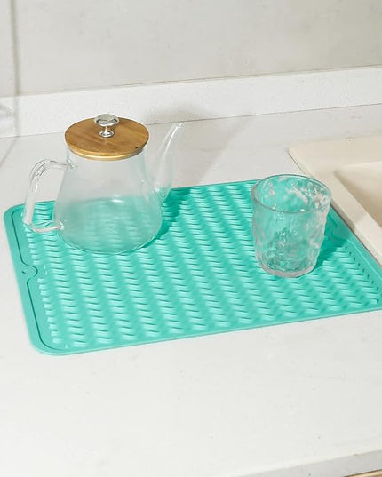 Silicone Dish Drying Mat for Multiple Usage,Easy clean,Eco-friendly,Heat-resistant Silicone Mat for Kitchen Counter or Sink,Refrigerator or drawer liner Mint L 16 inches x 12 inches