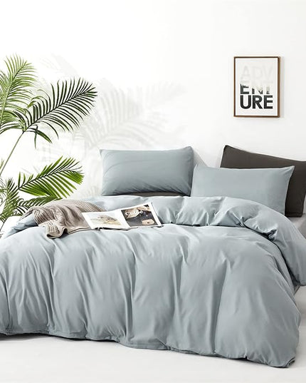 Luxlovery Blue Comforter Set King Dusty Blue Bedding Comforter Set Solid Bedding Set Breathable Blanket Quilts Modern Bedding Set for King Bed