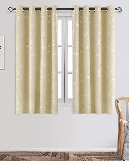 BUHUA Short Blackout Curtains for Kitchen, Half Window Treatment for Bedroom Energy Saving Privacy Shade for RV Camper Bathroom Basement, W38 x L45 inches, Beige, 2 Panel Set