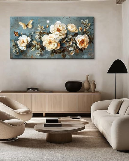 PHAOHUAXM Canvas Wall Decor For Bedroom Wall Art For Living Room Office Decor Abstract White Flower Wall Paintings Pictures Modern Artwork Posters Restaurant kitchen Home Decor Aesthetic 20"x40"