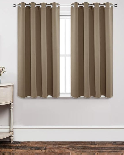 Joydeco Blackout Curtains 54 Inch Length 2 Panels Set, Thermal Insulated Long Curtains& Drapes 2 Burg, Room Darkening Grommet Drapes for Living Room Bedroom Window (W52 x L54 Inch, Khaki)