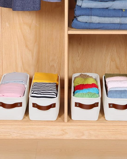 Kntiwiwo Small Fabric Storage Bins, 15x6x5 inch Narrow Storage Baskets 4-Pack Long Storage Basket for Organizing with Handles, Decorative Basket for Closets, Shelves, Toilet Paper, White