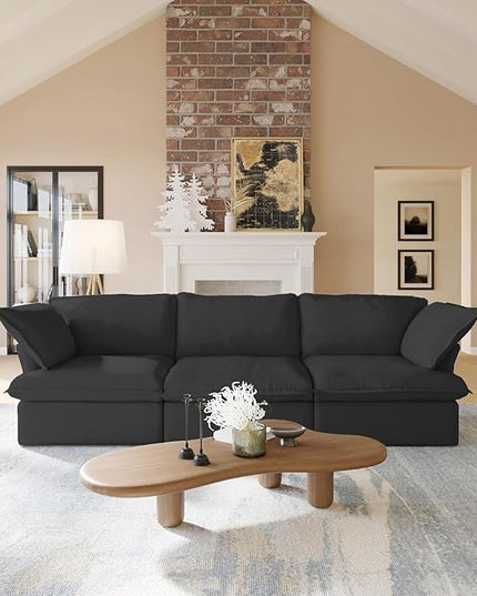 JACH 122.82" Cloud Modular Sectional Sofa 3 Seats for Living Room, Comfy Convertible Sectional Sofas Couches, Cushion Covers Removable, Two Corners and One Middle Sofa for Living Room (Black)