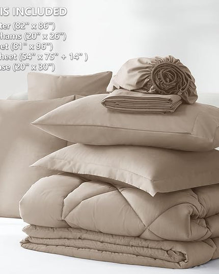 CozyLux Full Size Comforter Sets Khaki - 7 Pieces Bed in a Bag Full, Luxury Soft Bed Set for All Seasons, Bedding Set with Down Alternative Comforter, Sheets, Pillowcases & Shams