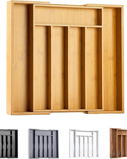 Bellsal Silverware Organizer Kitchen Drawer Organizer Expandable Bamboo Utensil Holder Cutlery Tray for Kitchen Utensil and Flatware Bedroom Office