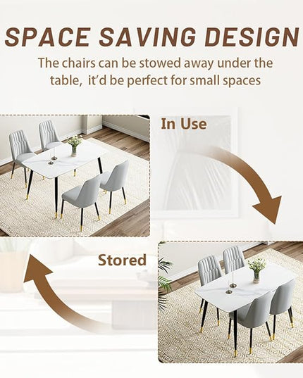 50'' Dining Table Set for 4, Dining Room Sets for 4, Sintered Stone Dining Table Chairs Set of 4, Easy to Assemble，Suitable for Small Spaces