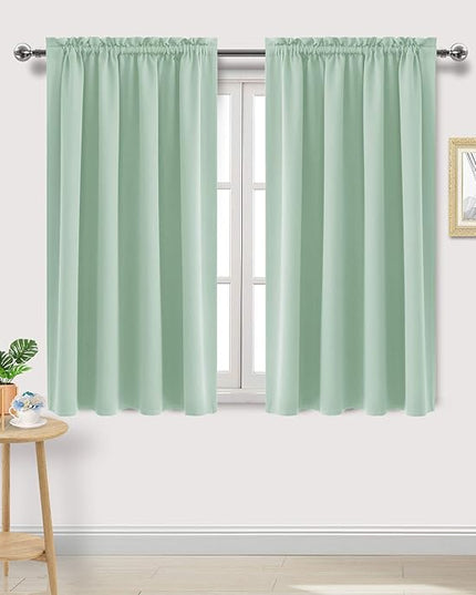DWCN Blackout Curtains Room Darkening Thermal Insulated Bedroom Curtains Window Curtain Panels, 52 x 54 inches Long, Set of 2 Light Green Rod Pocket Drapes