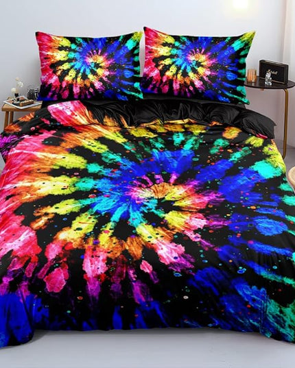 Colorful Tie-Dye Duvet Cover Set Queen Size Watercolor Rainbow Tie Dye Comforter Cover Abstract Art Bed Set Bedding Bedroom