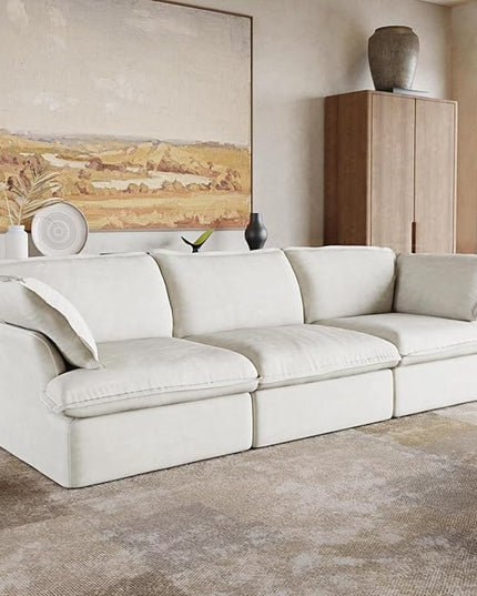 JACH Modern Modular Cloud Sectional Couch, 3 Seat Comfy Convertible Sectional Sofas Couches, Cushion Covers Removable, Two Corners and One Middle Sofa for Living Room (White)