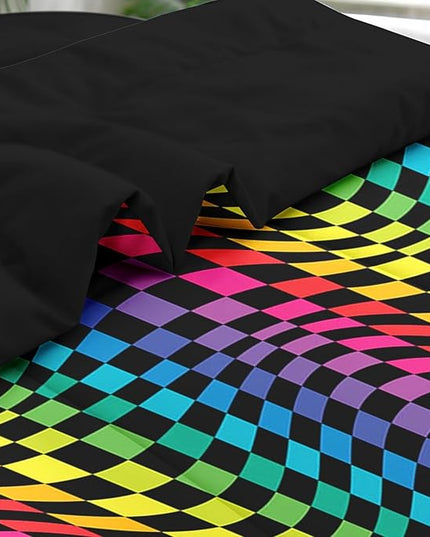 Comforter Set Twin Size, Rainbow Geometric Colorful 5 Pcs Bedding for Kids and Adults, Dot Pride Wavy Bed Sheet Sets with Fitted Sheet Pillowcase & Sham for Bedroom Bed Decor