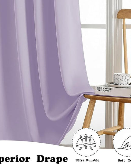 Simplebrand Lilac Room Darkening Curtains for Bedroom 45 Inches Long 2 Panels Set, Sunlight Blocking Curtains for Small Windows, Grommet Energy Saving Thermal Insulated Short Drapes, 40Wx45L