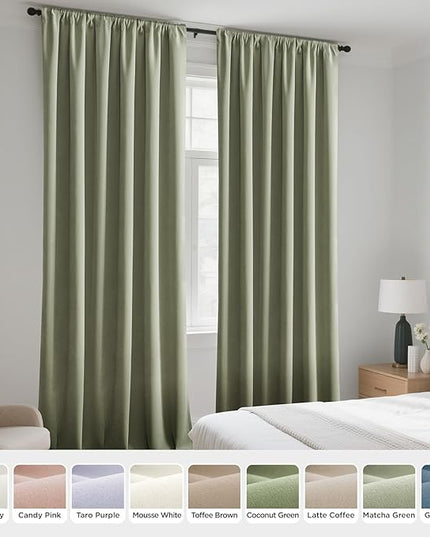 Joydeco Sage Green Velvet Curtains 96 Inches 2 Panels, Luxury Thermal Insulated Soft Green Curtains for Bedroom & Living Room, Room Darkening Velvet Drapes, Rod Pocket (52W x 96L)