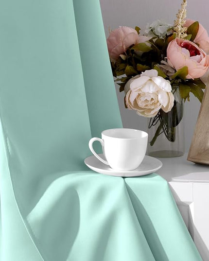 HOMEIDEAS Aqua Blackout Curtains for Bedroom 52 X 84 Inch Length 2 Panels Set Room Darkening Bedroom Curtains, Soundproof Thermal Grommet Window Curtains for Living Room for Christmas