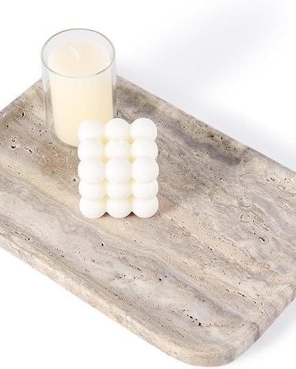 Marble Vanity Trays, Travertine Bathroom Tray, Decorative Tray for Dresser Countertop, Grey Stone Serving Holder for Kitchen, Storage Trays for Perfume, Jewelry Candle Organizer