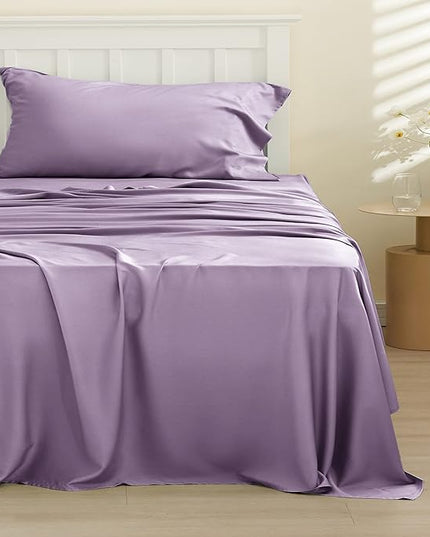 Bedsure Cooling Sheets Twin, Rayon Derived from Bamboo, Breathable & Soft Twin Sheets Set, Deep Pocket Up to 16 Inches, Hotel Luxury Silky Bedding for Hot Sleepers, Lilac