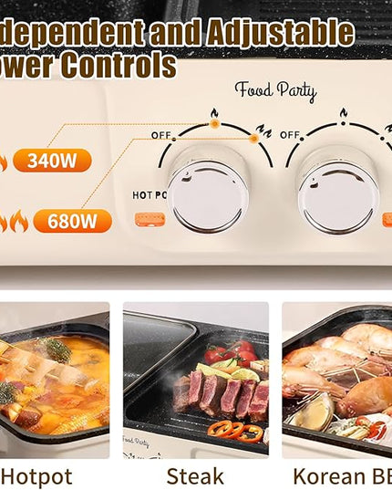Food Party Hot Pot Electric Grill 2 in 1 Korean BBQ Grill Indoor Smokeless Hotpot Pot Electric Cooker Sahabu Shabu Pot Non Stick (Small)