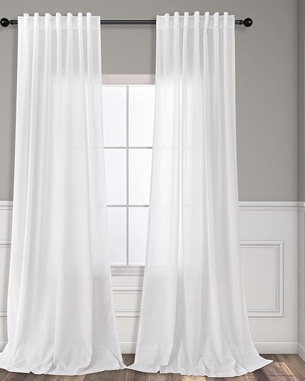 Pitalk 60 Inch Wide Curtains for Kids Bedroom Boys Girls 90 Inches Long Linen Sheer Extra Wide Large White Curtains for Nursery Room Playroom Closet Doors Simple Casual 2 Panel Back Tab Pocket 60 x 90