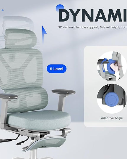 FLEXISPOT ErgoX Premium Ergonomic Office Chair with Footrest- Adjustable 3D Armrests, Dynamic Lumbar Support, Recline & Tilt Function, Mesh Seat, for Home & Office Use,Foam Blue