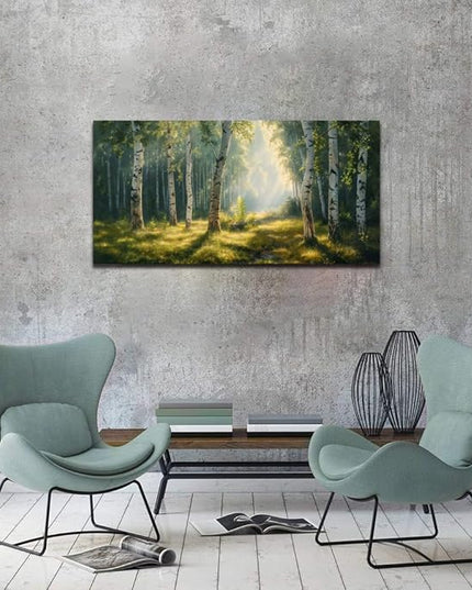 Nature Wall Art Forest Scenery Wall Art Landscape Pictures Green Birch Tree Canvas Print Beautiful Painting Decor for Living Room Mountain Canvas for Home Office Decorations 20x40Inch