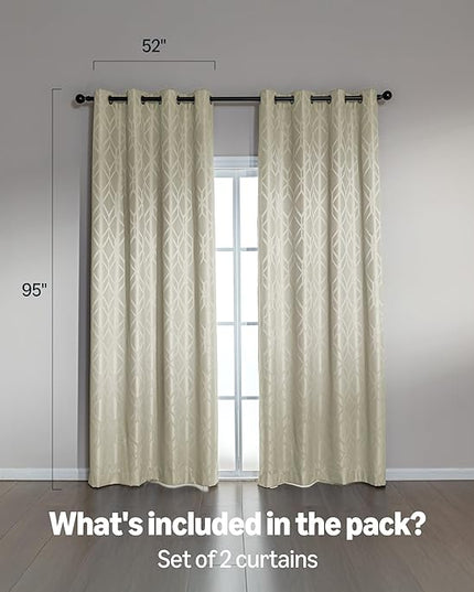 Amazon Basics Jacquard 2-Piece 100% Blackout Curtains, Living Room and Bedroom Drapes, Thermal Insulated Window Treatment, 52"x95", Beige