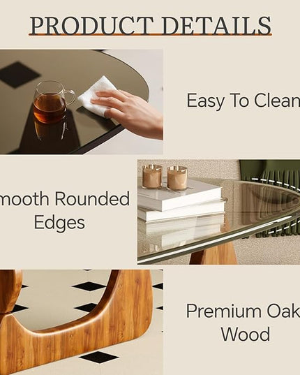 Coffee Table for Living Room Mid Century Modern Center Table with Glass Top, Walnut Transparent