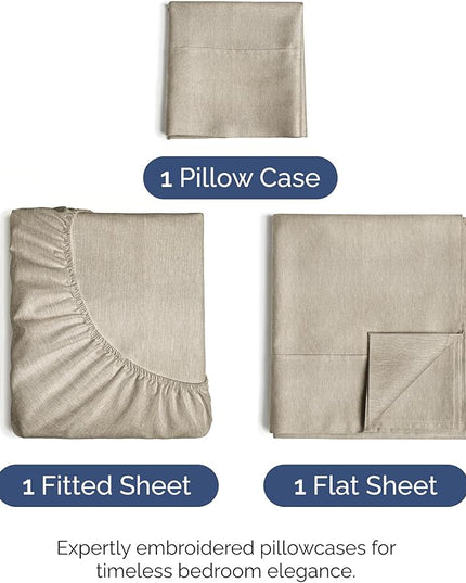 Twin Size 3 Piece Sheet Set - Comfy Breathable & Cooling Bed Sheets Set - Hotel Luxury Bedding for Women, Men, Kids, Teens, Boys & Girls - Deep Pockets, Soft & Wrinkle Free - Beige (Heathered Sheets)