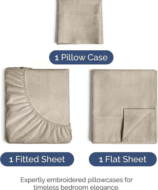 Twin Size 3 Piece Sheet Set - Comfy Breathable & Cooling Bed Sheets Set - Hotel Luxury Bedding for Women, Men, Kids, Teens, Boys & Girls - Deep Pockets, Soft & Wrinkle Free - Beige (Heathered Sheets)