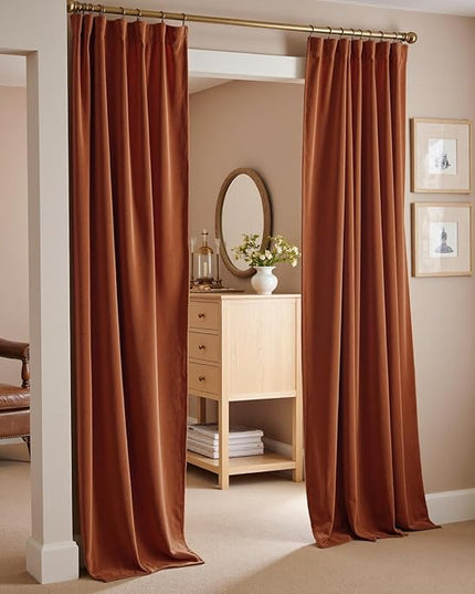Lazzzy Velvet Blackout Curtains Thermal Insulated Room Window Drapes Super Soft Luxury Curtains for Living Room Bedroom Rod Pocket 2 Panels, Burnt Orange, 52" W x 120" L