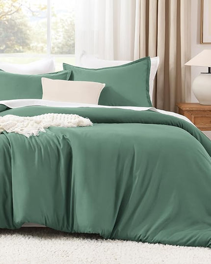 Litanika Comforters Full Size Haze Green, 3 Pieces Lightweight Solid Bedding Set & Collections, All Season Fluffy Bed Set (79x90 Inches Comforter & 2 Pillowcases)