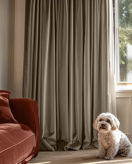 Lazzzy Velvet Blackout Curtains Thermal Insulated Room Window Drapes Super Soft Luxury Curtains for Living Room Bedroom Rod Pocket 2 Panels, Light Taupe, 52" W x 96" L