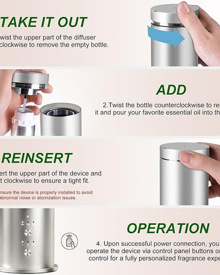 Waterless Essential Oil Diffuser Large Room Scent Diffuser for Home, Office, Hotel and Spas - Aromatherapy Diffuser Fragrance Oil Machine, Remote Control, Timer, Silver