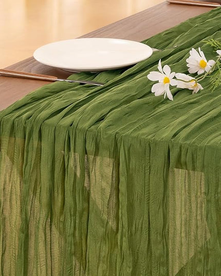 Socomi 6pcs Olive Green Christmas Cheesecloth Table Runner Boho Rustic Gauze 120 inch 10FT Cheese Cloth Runner for Wedding Party Baby Shower Birthday Home Decor Holiday Decorations