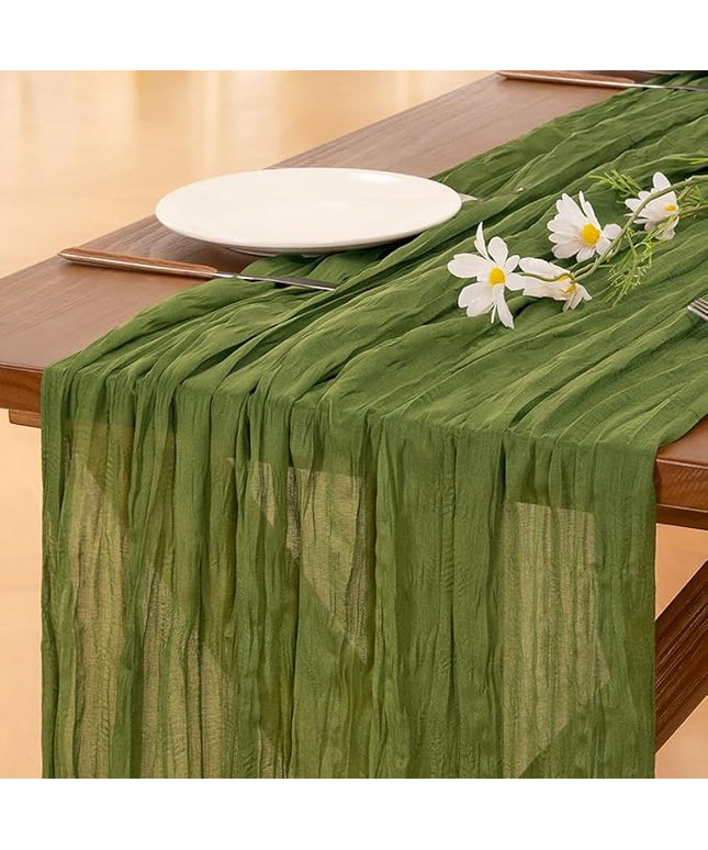 Socomi 6pcs Olive Green Christmas Cheesecloth Table Runner Boho Rustic Gauze 120 inch 10FT Cheese Cloth Runner for Wedding Party Baby Shower Birthday Home Decor Holiday Decorations