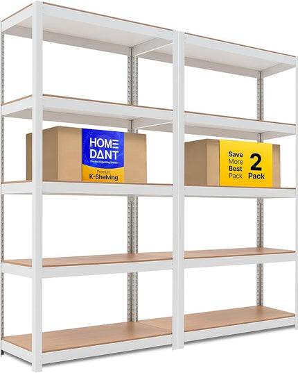 HOMEDANT House 5 Tier Laminated Metal Shelving Unit Adjustable Storage Utility Rack Heavy Duty Shelves Organization Multipurpose Shelf Kitchen Garage Pantry Closet (2, (M) 36.2" W, White)