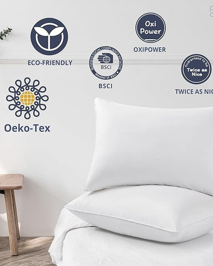 puredown® Goose Feathers and Down White Pillows with 100% Soft Cotton Cover, Bed Sleeping Hotel Collection Pillows Set of 2 King Size
