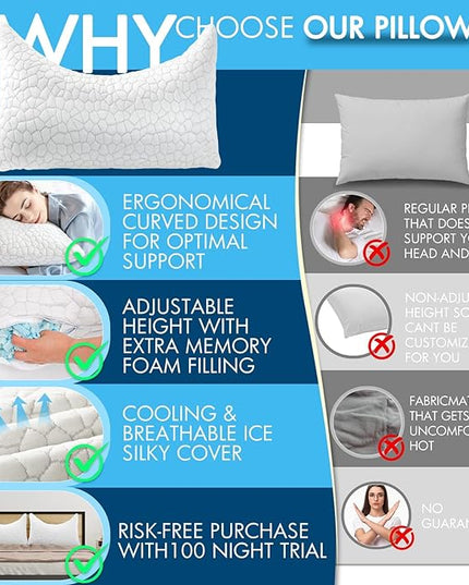 Side Sleeper Pillow for Adults, King Size Cooling Pillow for Neck and Shoulder Pain Relief, Adjustable Firm Soft Shredded Memory Foam Pillows for Side Back Stomach Sleepers, Bed Pillows for Sleeping