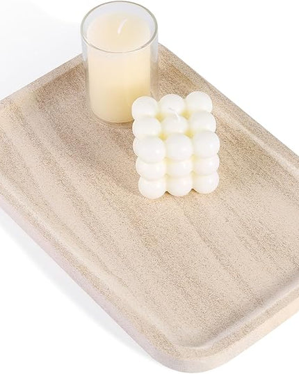 Marble Vanity Tray, Bathroom Tray Countertop, Decorative Dresser Organizer, Perfume, Jewelry Holder, Beige Stone Serving for Kitchen Sink Storage(MOCA Cream)