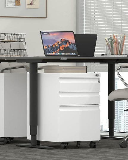 File Cabinet,3 Drawer File Cabinet with Lock,Metal Filing Cabinets with Wheels Under Desk,Small Moblie File Cabinets for Home Office,School,Letter/Legal/A4 Size,White