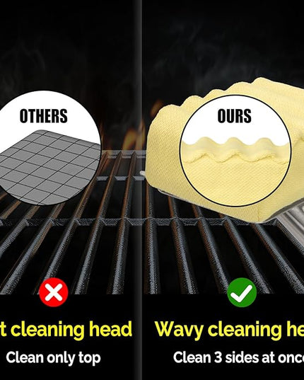 Grill Brush Bristle Free,Aramid Fiber Wavy Pad Seamless-Fit Cast Iron/Stainless-Steel Grates,BBQ Replaceable Scraper Cleaning Head,Safe Grill Cleaner for Outdoor Grill,Gifts for Men/Dad