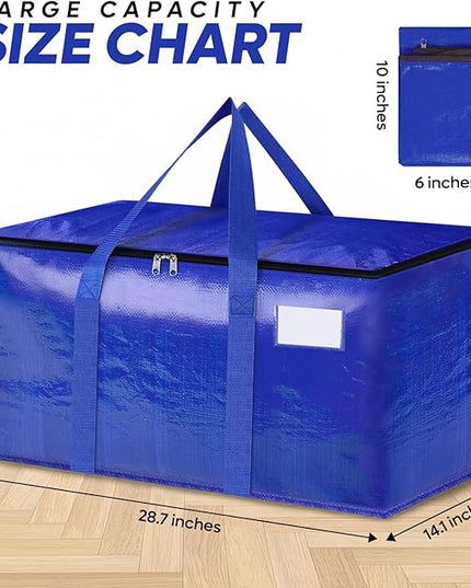 4 Pack Extra Large Moving Bags with Strong Zipper & Handles - Heavy Duty Clothes Storage Tote Bins - Moving Boxes for Space Saving, College Supplies with Drawstring bag