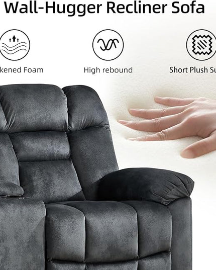 CANMOV Manual Recliner Love Seat Sofa, Wall-Hugger 2 Seats Reclining Couches, Upholstered Sofa Set with Armrests, Fabric Loveseat Couch with Soft Cushion for Living Room, Grey