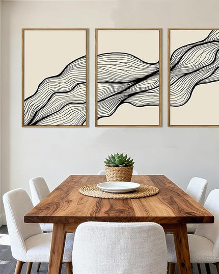 ANHUIB Large Neutral Wall Art Black Minimalist Wall Decor Modern Abstract Painting Set of 3 for Living Room Bedroom 16x24 Inch