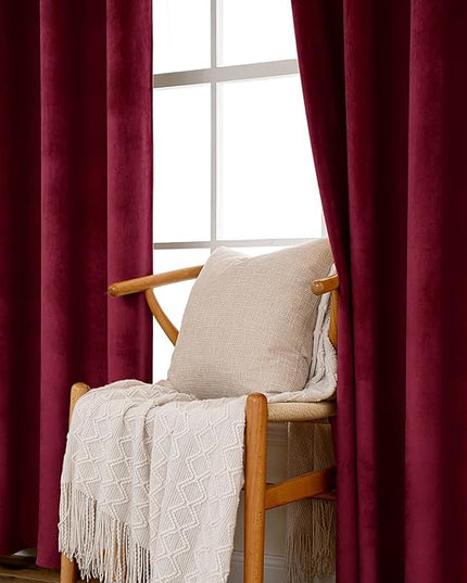 MIULEE Christmas Burgundy Velvet Curtains Solid Soft Red Blackout Curtains Grommet Top Thermal Soundproof Room Darkening Black Out Drapes/Panels for Living Room Bedroom 52 x 108 Inch 2 Panels