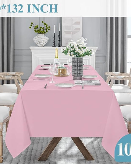VidaFete Tablecloth 10 Pack 90 * 132inch Rectangle Table Cloth Polyester, Stain Wrinkle Resistant Polyester Dining Table Cover for Kitchen Dinning Party Wedding Rectangular Buffet Decoration(Pink)