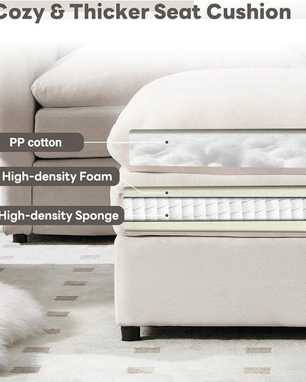Tbfit Single Sofa Ottoman, Modern Comfy Cloud Sofa, Spring Seat Cushions, Chenille, Beige