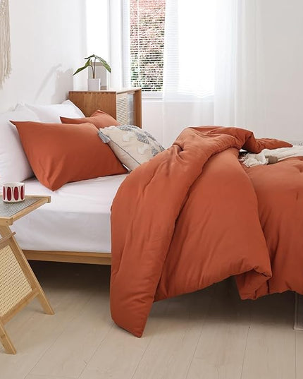 ROSGONIA California King Comforter Set Burnt Orange,3pcs(1 Boho Terracotta Cal King Comforter & 2 Pillowcases),All Season Rust Blanket Quilt Oversized