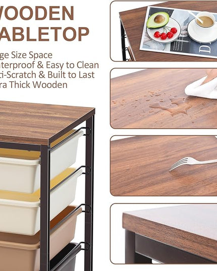 Utility Cart with 5 Drawers,Storage Drawer Cart with Wooden Tabletop and Lockable Wheels,Craft Storage Trolley Cart,5-Tier Rolling Utility Cart on Wheels,Dark Brown