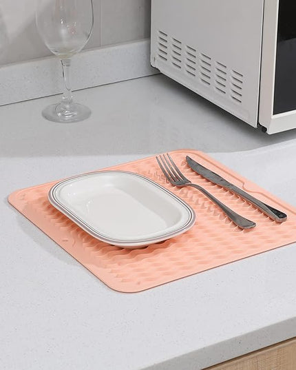 Silicone Dish Drying Mat for Multiple Usage,Easy clean,Eco-friendly,Heat-resistant Silicone Mat for Kitchen Counter or Sink,Refrigerator or Drawer liner Pink M 12 inches x 12 inches