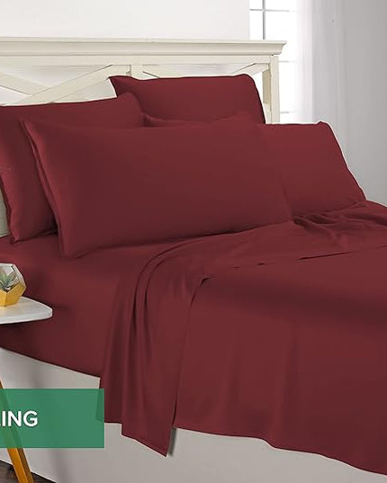 Pure Bamboo California King Sheets, Genuine 100% Organic Viscose Derived from Bamboo Bed Sheet Set, Soft & Cooling, Double Stitching, 2 Year Quality Promise (California King, Merlot)